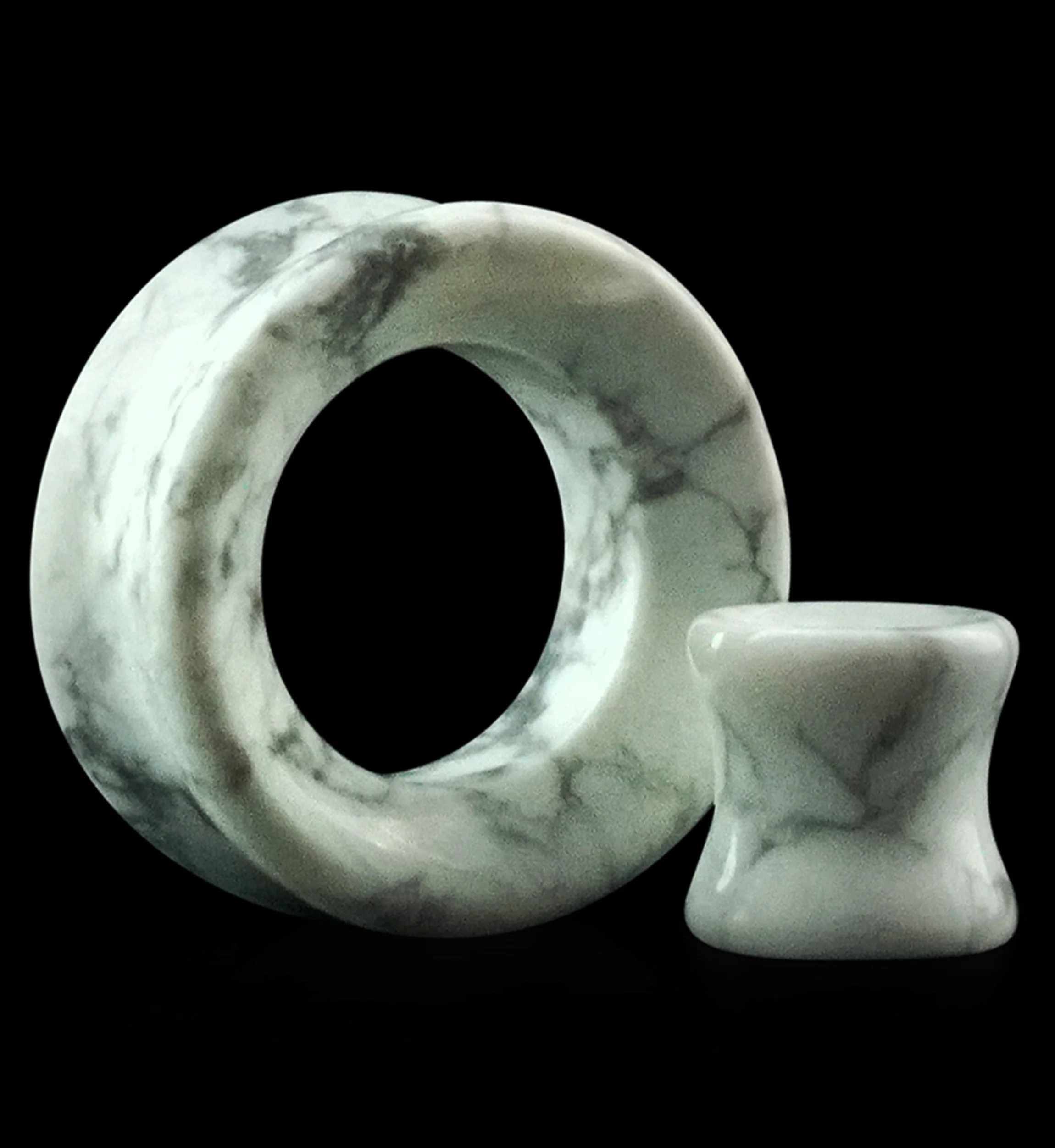 White Howlite Stone Double Flare Tunnels - Mrs Treak