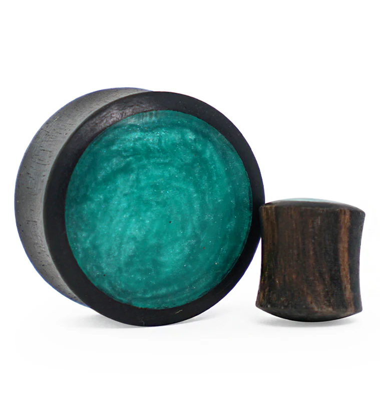 Areng Wood Plugs With Green Resin Inlay - Mrs Treak