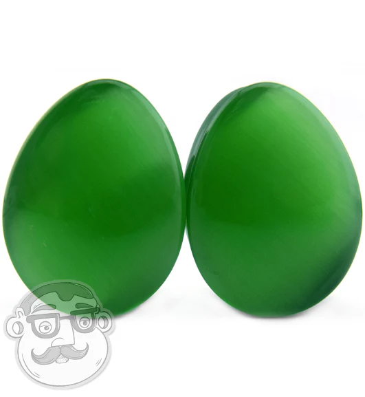 Green Cat's Eye Glass Teardrop Plugs - Mrs Treak