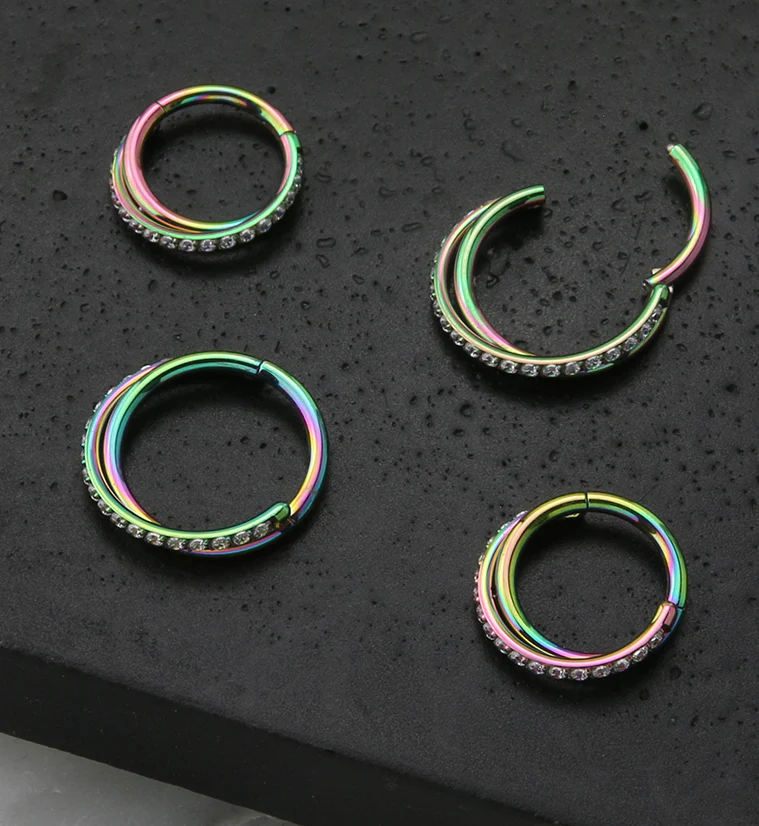 Rainbow PVD Entwine CZ Stainless Steel Hinged Segment Ring - Mrs Treak