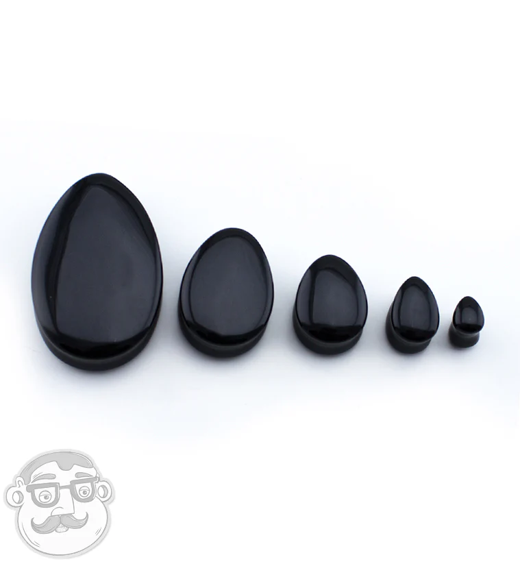 Black Obsidian Stone Teardrop Plugs - Mrs Treak