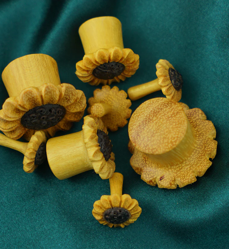 Grand Sunflower Wood Plugs - Mrs Treak