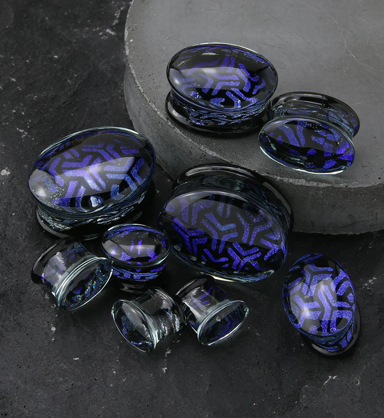 Oval Isometric Blurple Dichroic Glass Double Flare Plugs - Mrs Treak