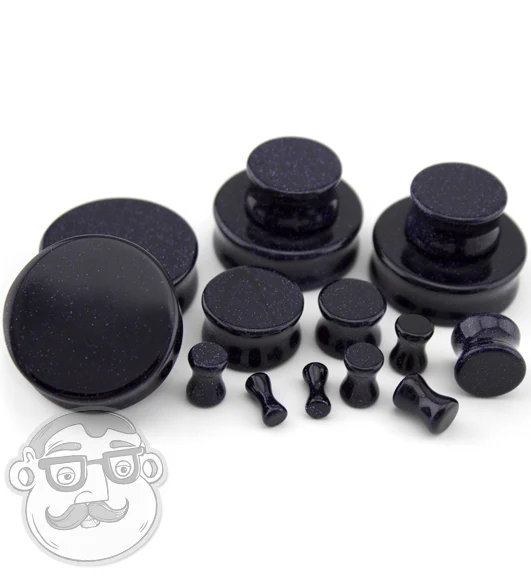 Blue Goldstone Glass Plugs - Mrs Treak