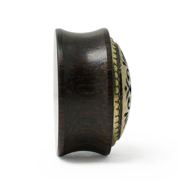 Ebony Wood Plugs With Antique Brass Inlay - Mrs Treak