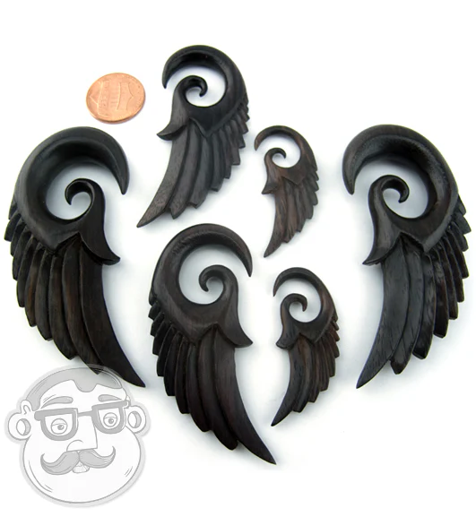 Wooden Feather Spiral Plugs - Mrs Treak
