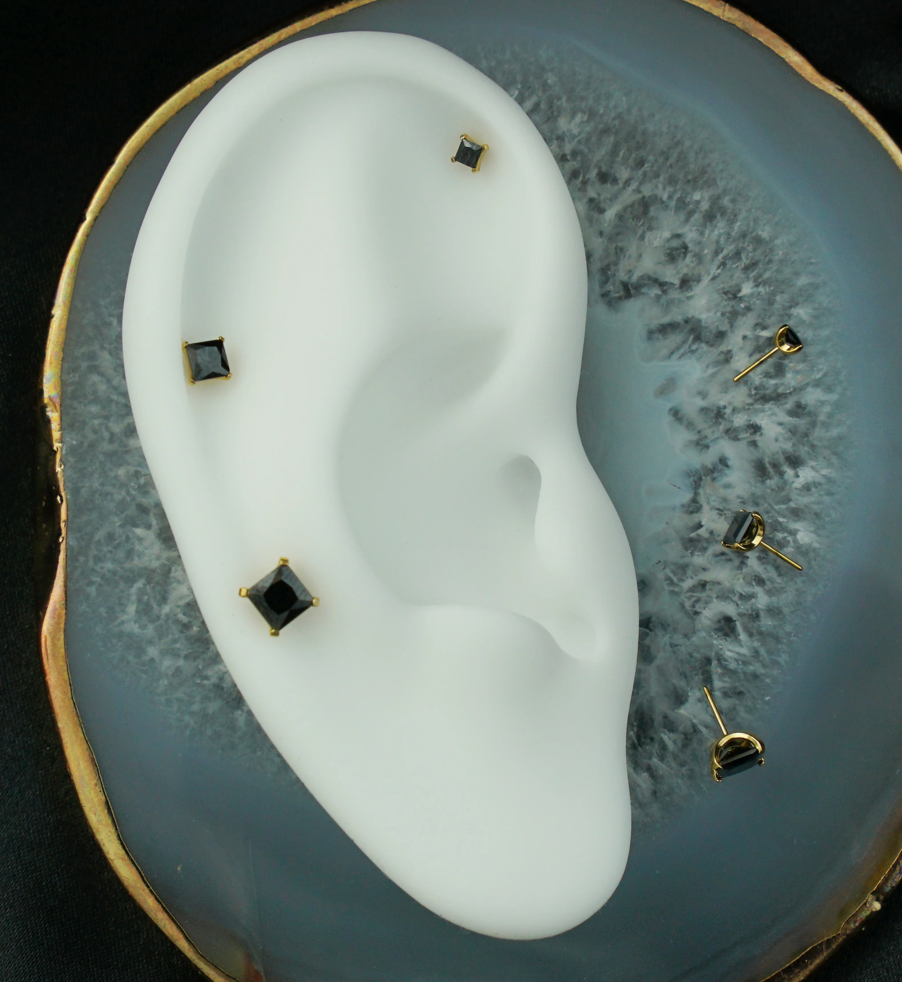 24kt Gold PVD Princess Black CZ Threadless Titanium Top - Mrs Treak