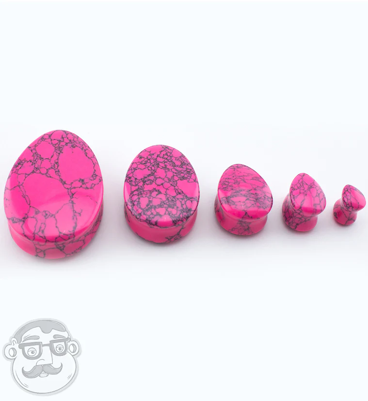 Pink Howlite Stone Teardrop Plugs - Mrs Treak