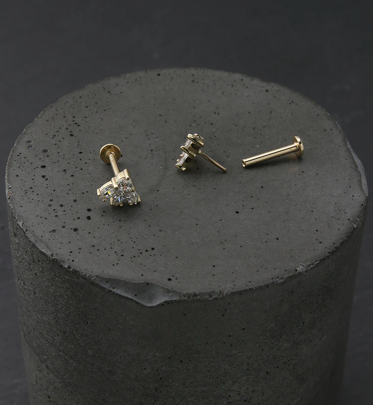 14kt Gold Sepal CZ Threadless Labret - Mrs Treak