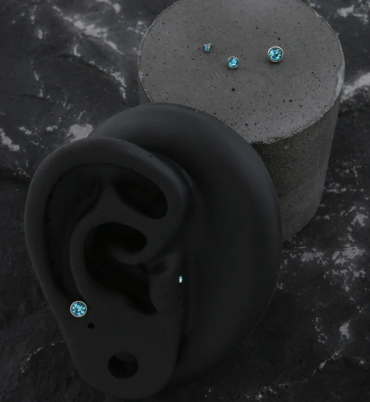 Bezel Aqua CZ Stainless Steel Internally Threaded Top - Mrs Treak