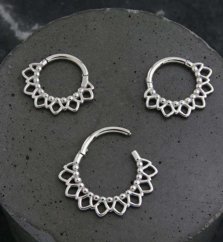 Beaded Sunflower Stainless Steel Hinged Segment Ring - Mrs Treak