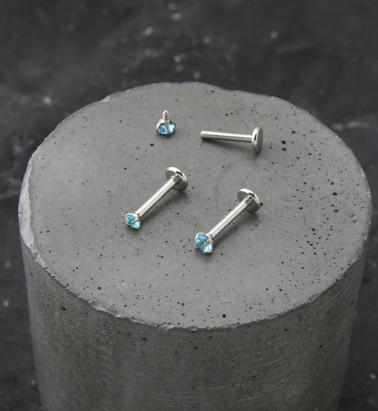 Aqua Prong CZ Stainless Steel Internally Threaded Labret - Mrs Treak