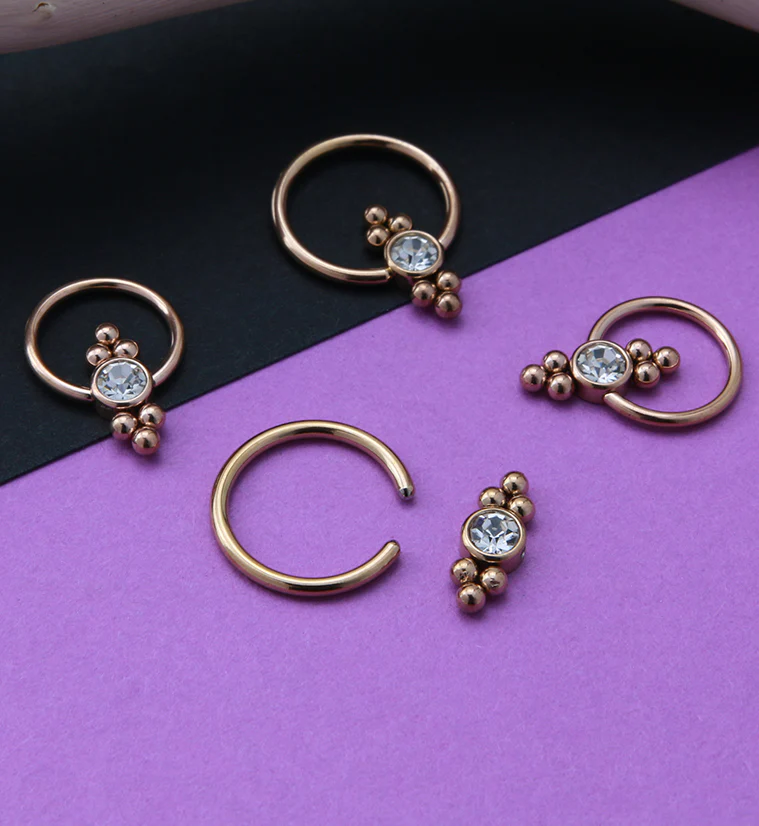 Rose Gold PVD Ornate CZ Captive Ring - Mrs Treak