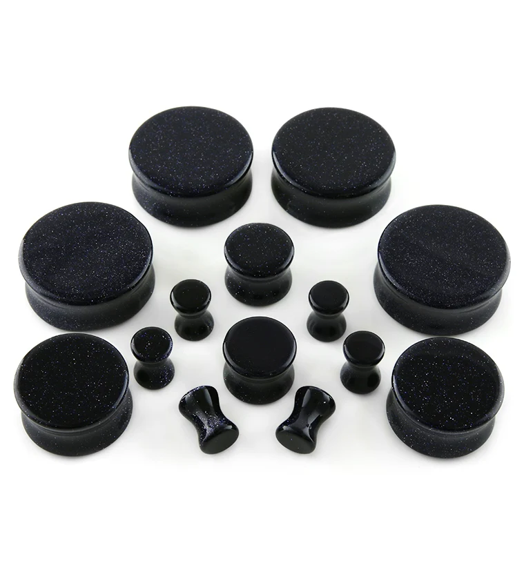 Blue Goldstone Glass Plugs - Mrs Treak