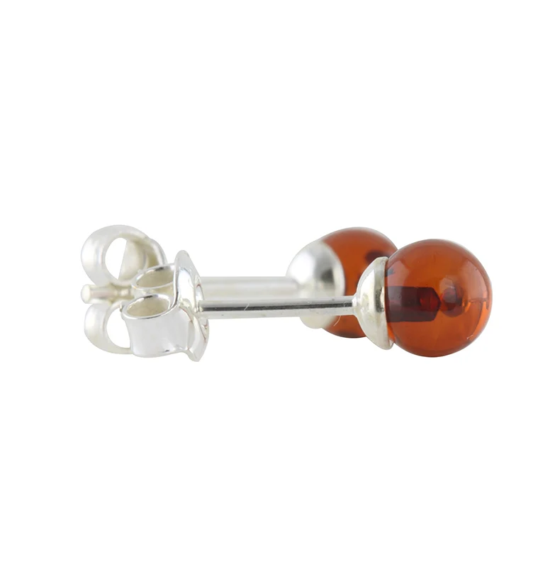 Baltic Amber Ball Stone Set Sterling Silver Earrings - Mrs Treak