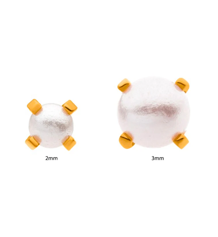 24kt Gold PVD Titanium White Pearl Threadless Top - Mrs Treak