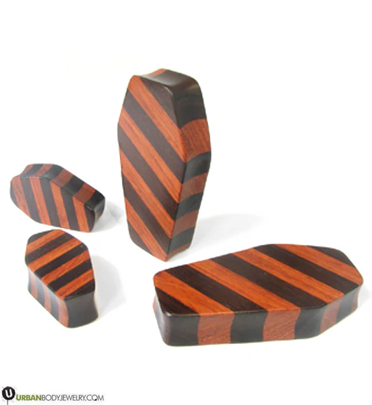 Saba Wooden Striped Coffin Plugs - Mrs Treak