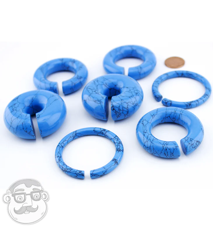 Turquoise Howlite Stone Hoop Plugs - Mrs Treak