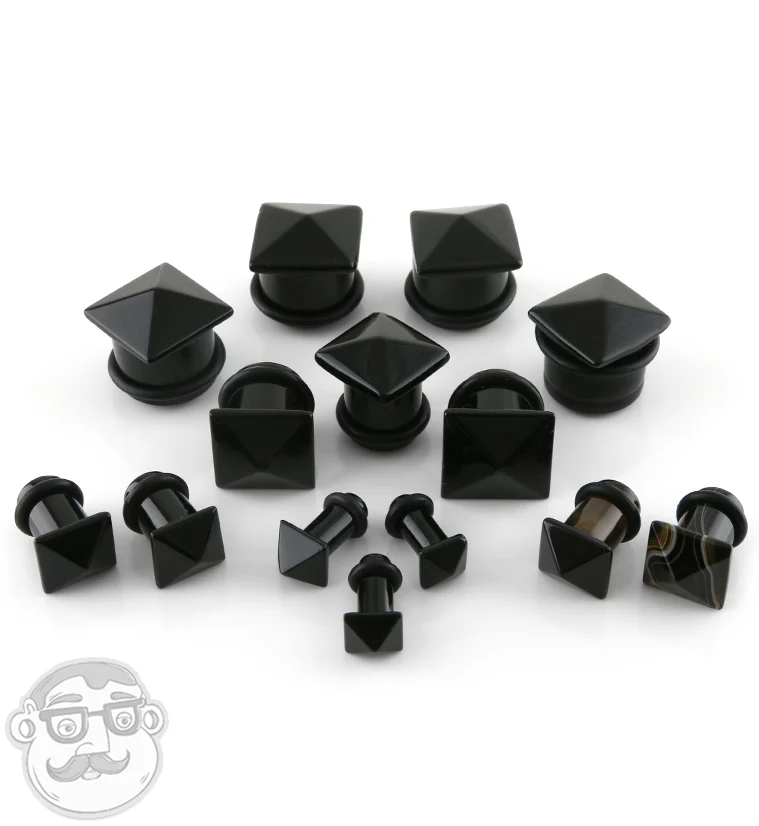 Black Agate Stone Squared Plugs - Mrs Treak