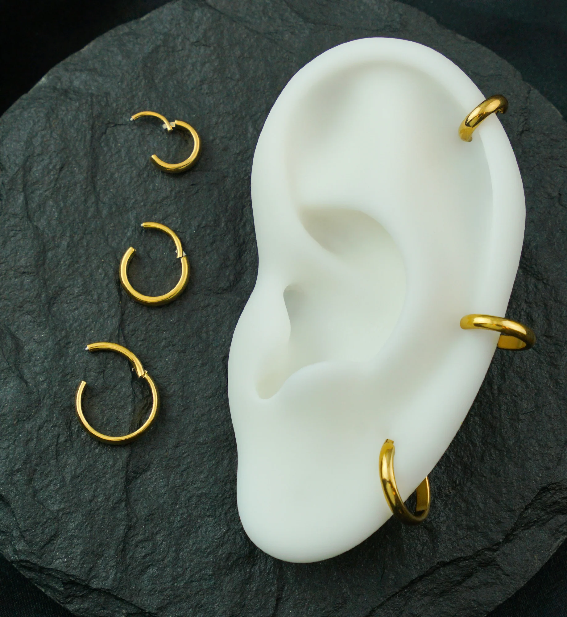 Gold PVD Thick Rim Titanium Hinged Segment Ring - Mrs Treak