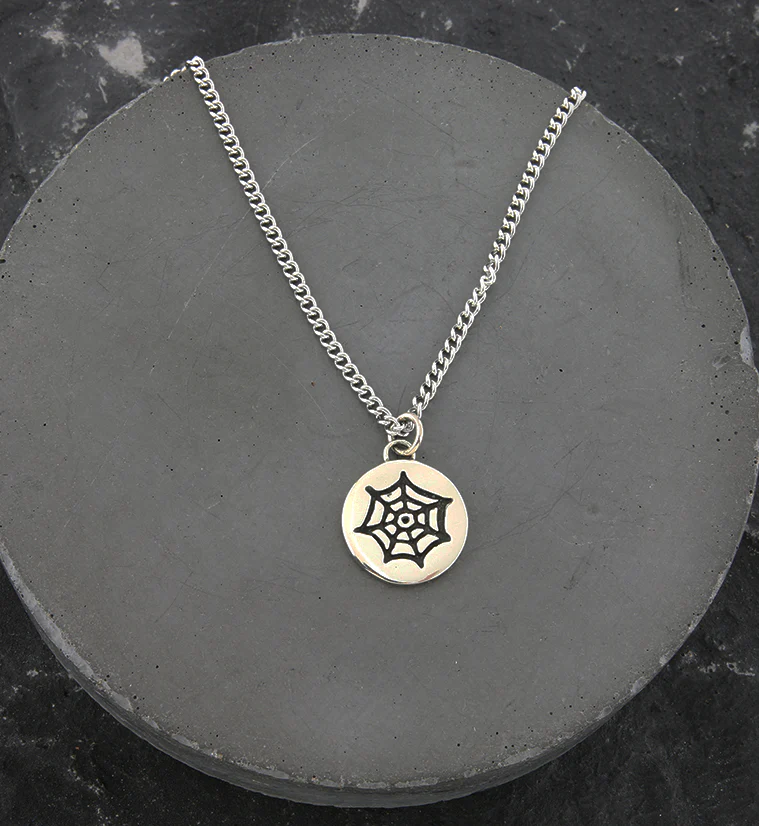 Spiderweb White Brass Charm Necklace - Mrs Treak