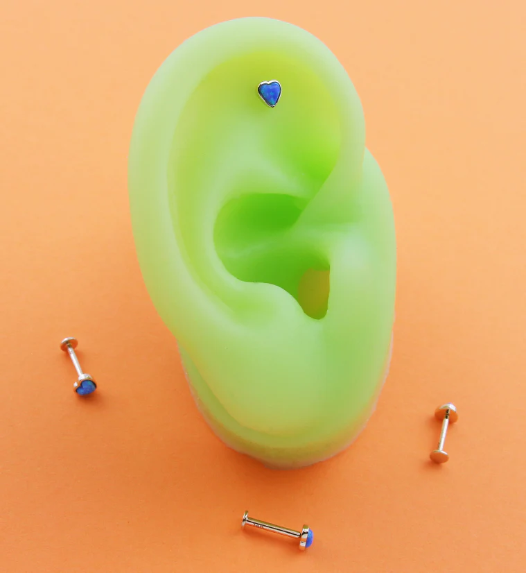 14kt Gold Heart Blue Opalite Threadless Labret - Mrs Treak