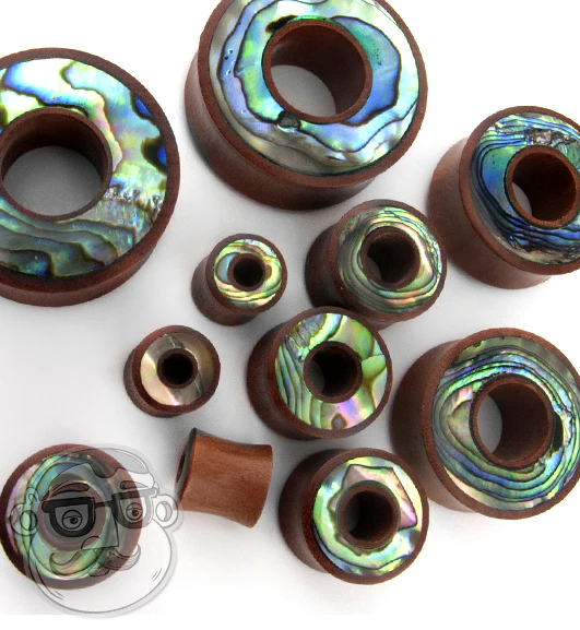 Saba Wood Tunnel Plugs With Abalone Shell Inlay - Mrs Treak