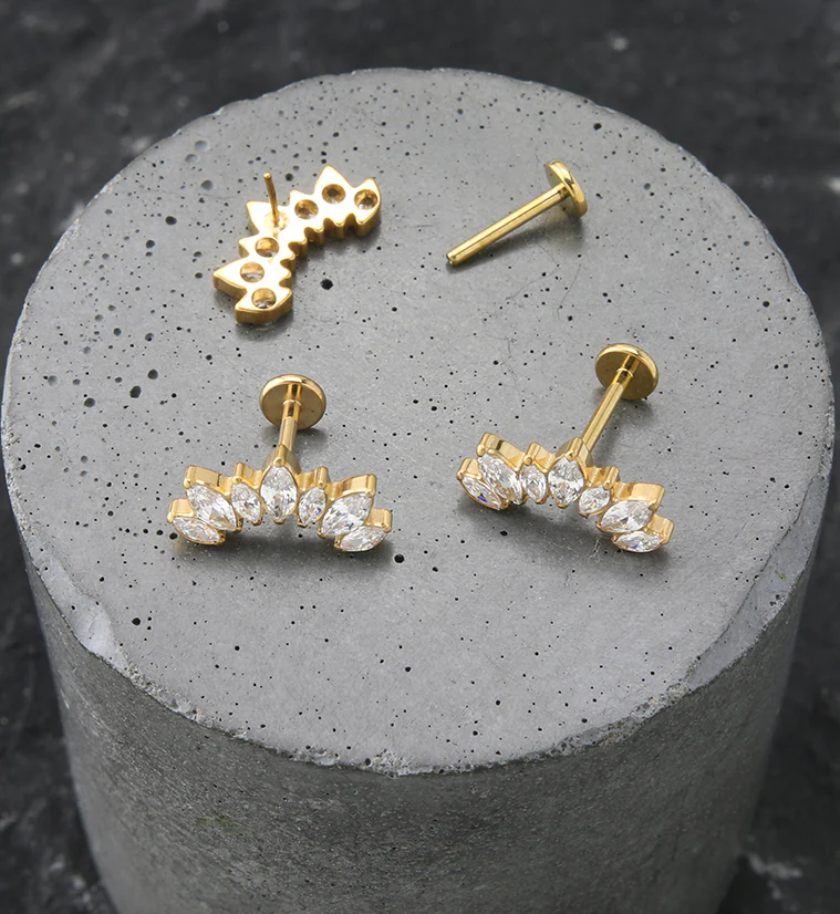 Gold PVD Anadem CZ Threadless Titanium Labret - Mrs Treak