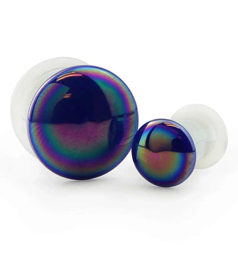 Blue Oil Splash Single Flare Glass Plugs - Mrs Treak