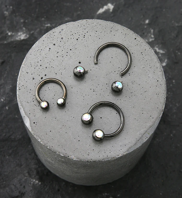 Black PVD Rainbow Aurora CZ Titanium Circular Barbell - Mrs Treak