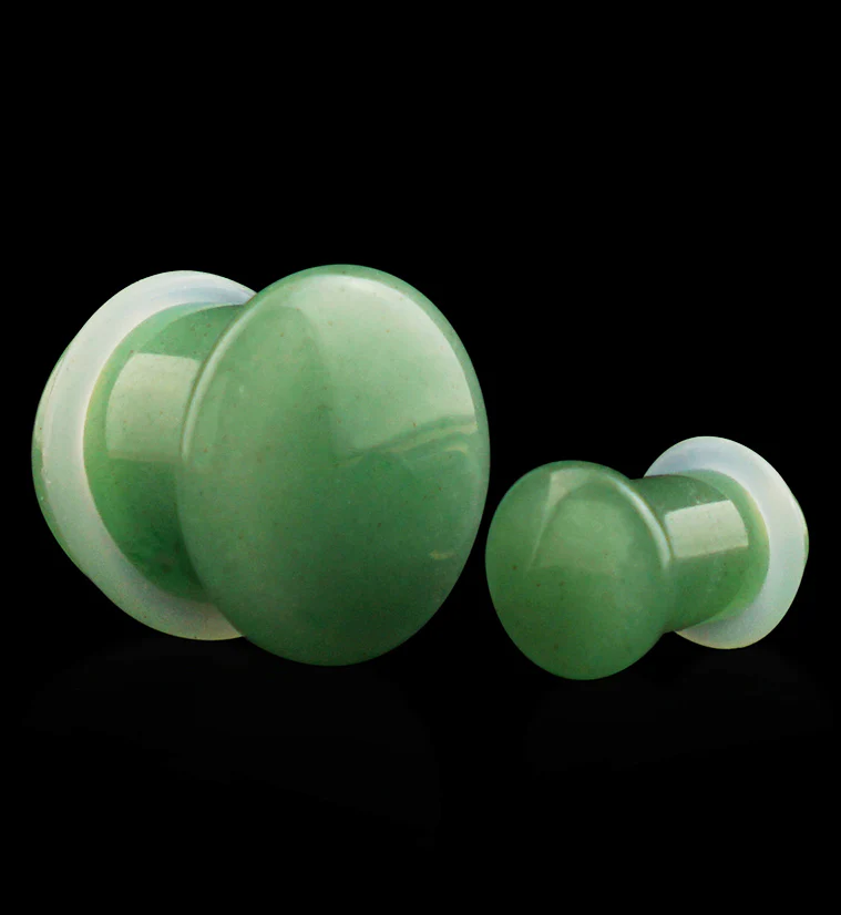 Green Aventurine Stone Plugs - Single Flare with Grooves - Mrs Treak