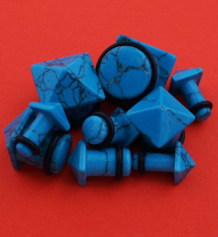 Turquoise Howlite Stone Squared Plugs - Mrs Treak