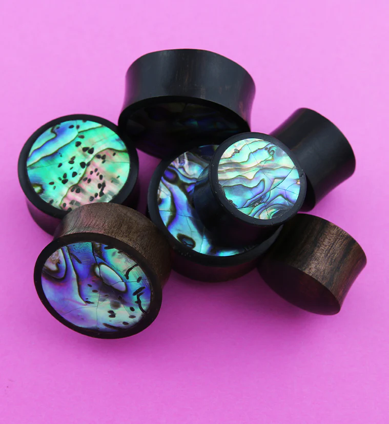 Abalone Shell Inlay Wood Plugs - Mrs Treak