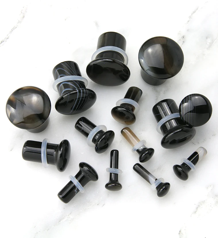 Black Line Agate Single Flare Stone Plugs - Mrs Treak