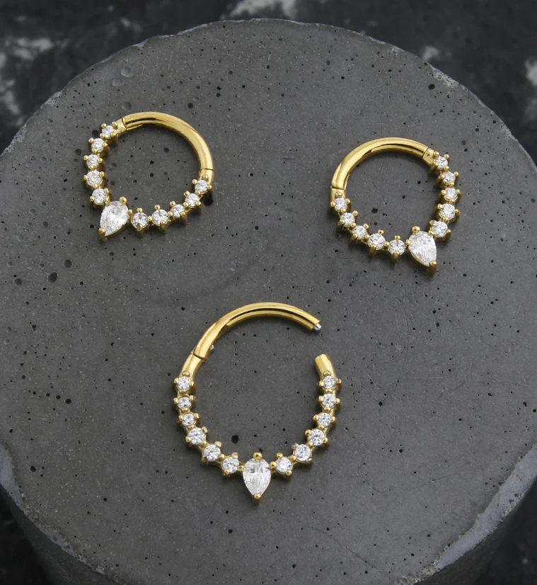 Gold PVD Icicle Stainless Steel Hinged Segment Ring - Mrs Treak