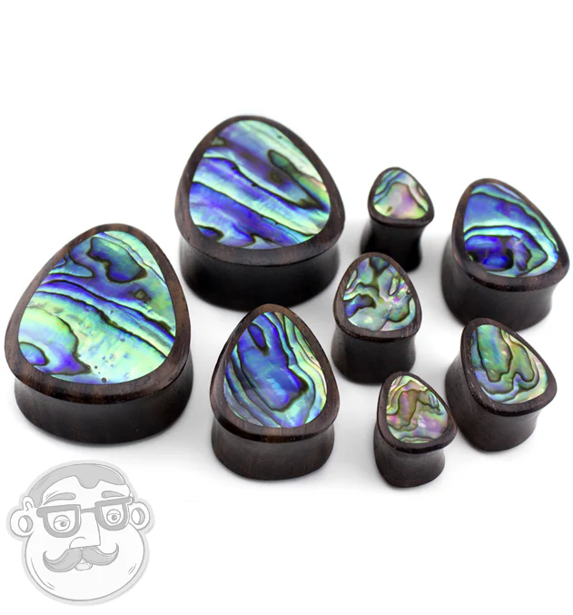 Sono Wood Teardrop Plugs With Abalone Shell Inlay - Mrs Treak