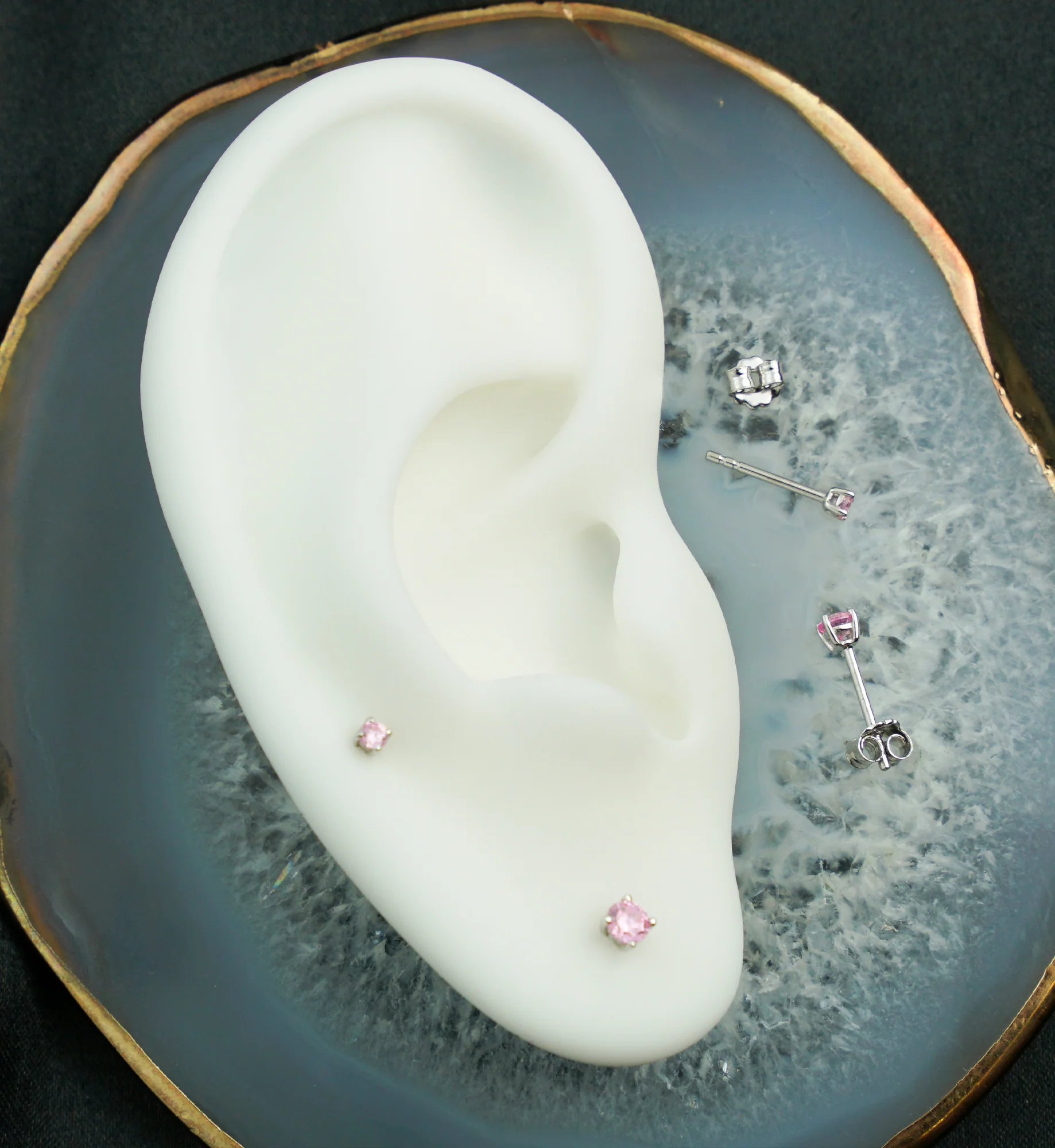 14kt White Gold October Birthstone Pink CZ Stud Earrings - Mrs Treak