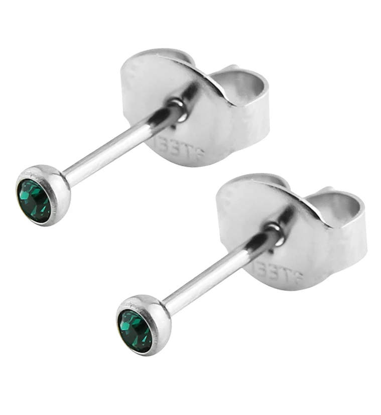 Dark Green Bezel CZ Stainless Steel Stud Earrings - Mrs Treak
