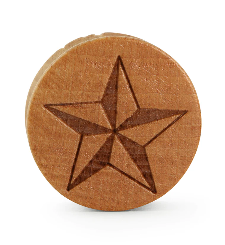 Nautical Star Engraved Wood Plugs - Mrs Treak