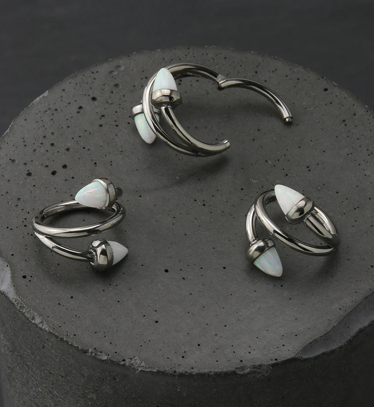 Wrap Double Spike White Opalite Titanium Hinged Segment Ring - Mrs Treak