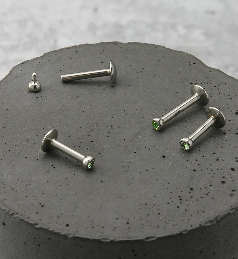 Green CZ Bezel Labret Stud (Convex Disk) - Mrs Treak