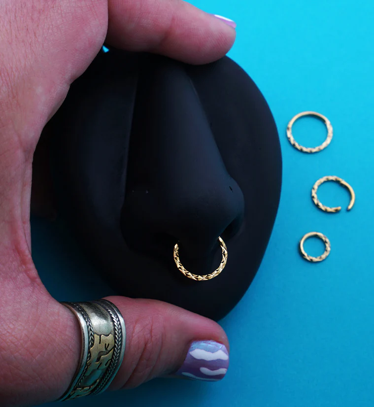 Gold PVD Faceted Front Stainless Steel Hinged Segment Ring - Mrs Treak