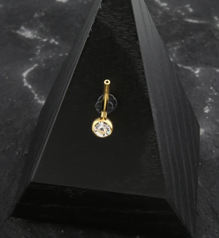 Gold PVD Prong Clear CZ Titanium Threadless Belly Button Ring Base - Mrs Treak