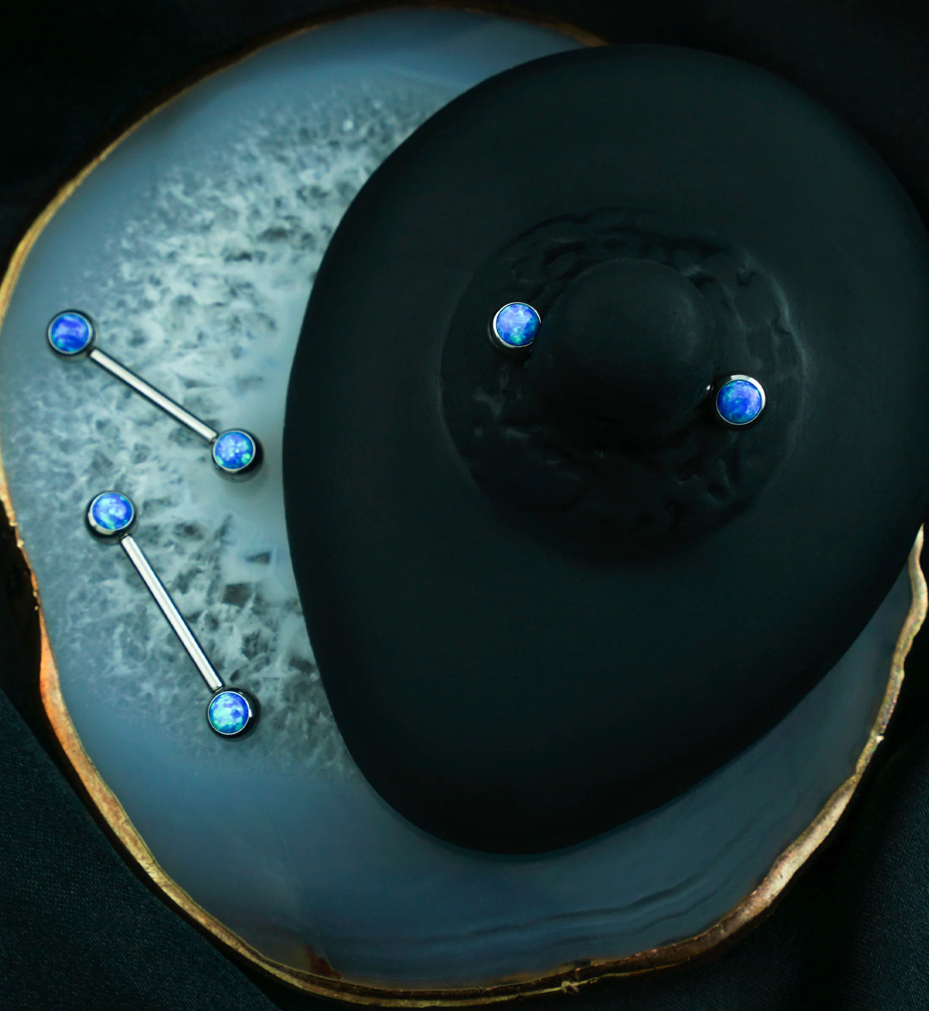 Blue Opalite Stainless Steel Threadless Nipple Barbells - Mrs Treak