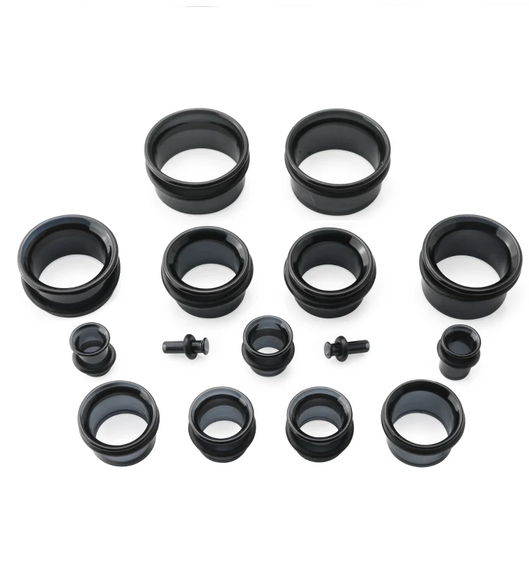 Midnight Black Glass Tunnel Plugs - Single Flare - Mrs Treak