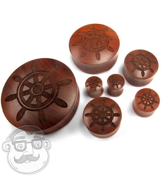 Helm Sailor Wheel Engraved Wood Plugs - Mrs Treak