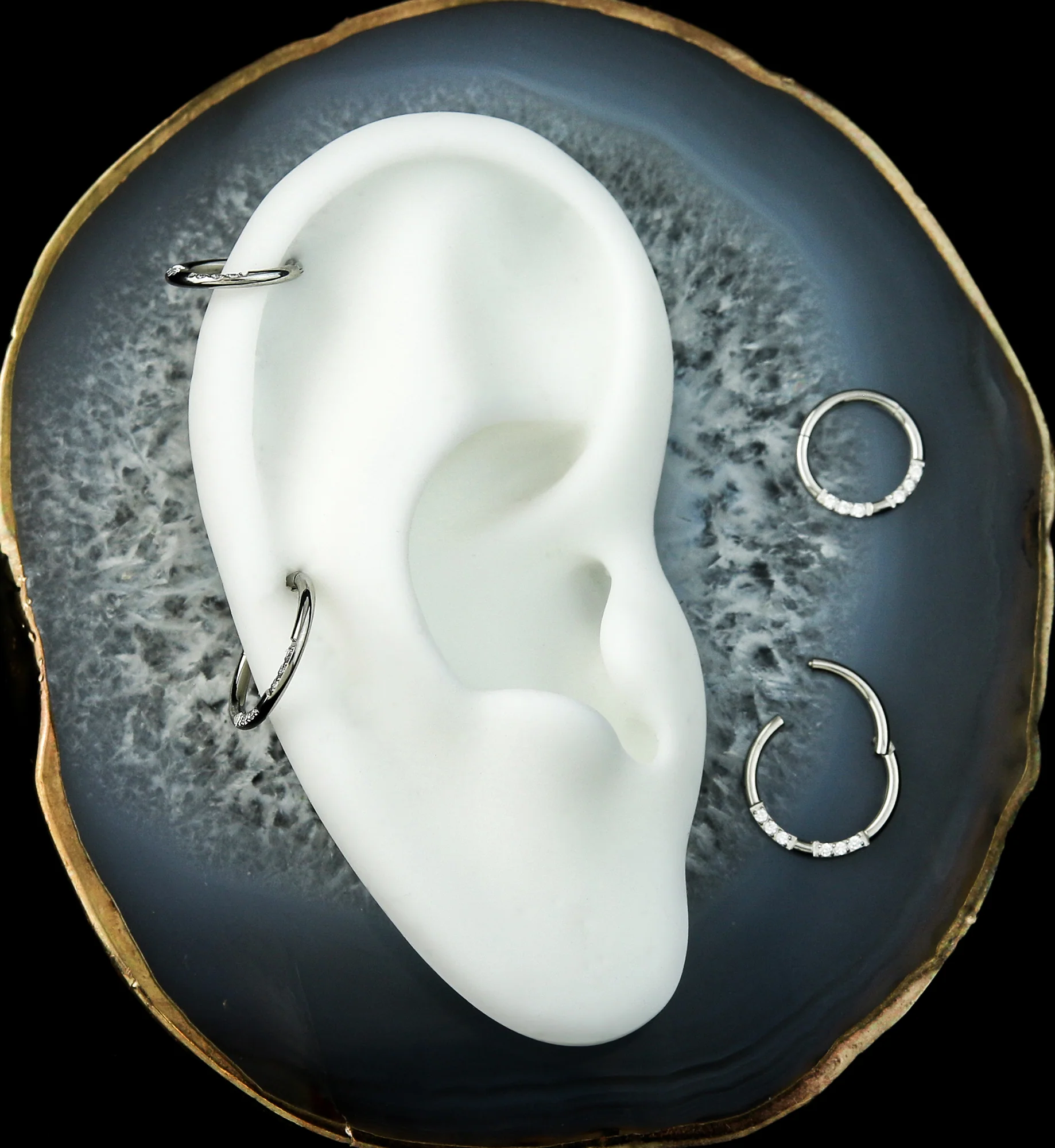 Ethereal Front Facing Clear CZ Stainless Steel Hinged Segment Ring - Mrs Treak