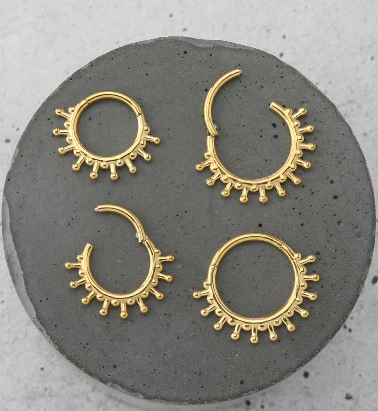 Beaded Sunray Gold PVD Hinged Segment Ring - Mrs Treak