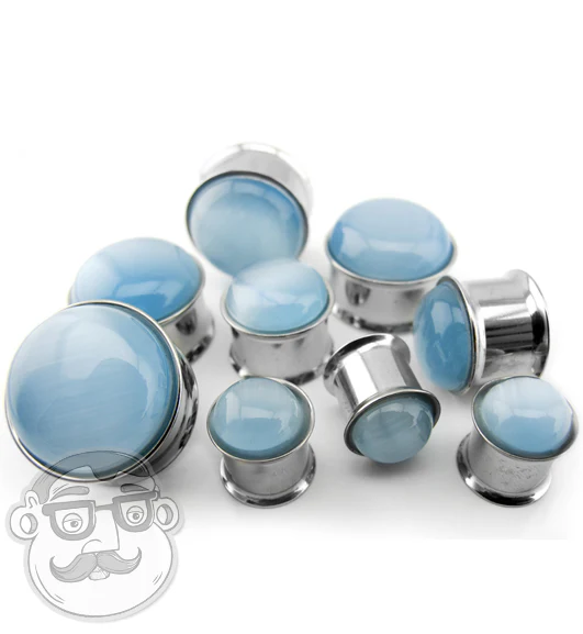 Stainless Steel Aqua Cat's Eye Plugs - Mrs Treak