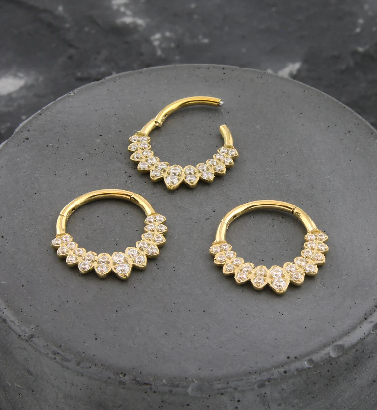 Gold PVD Riviere Clear CZ Stainless Steel Hinged Segment Ring - Mrs Treak